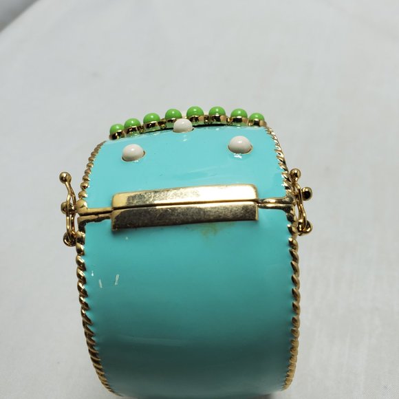 Enamel turquoise gold bangle bracelet with magnetic closure - Picture 9 of 9